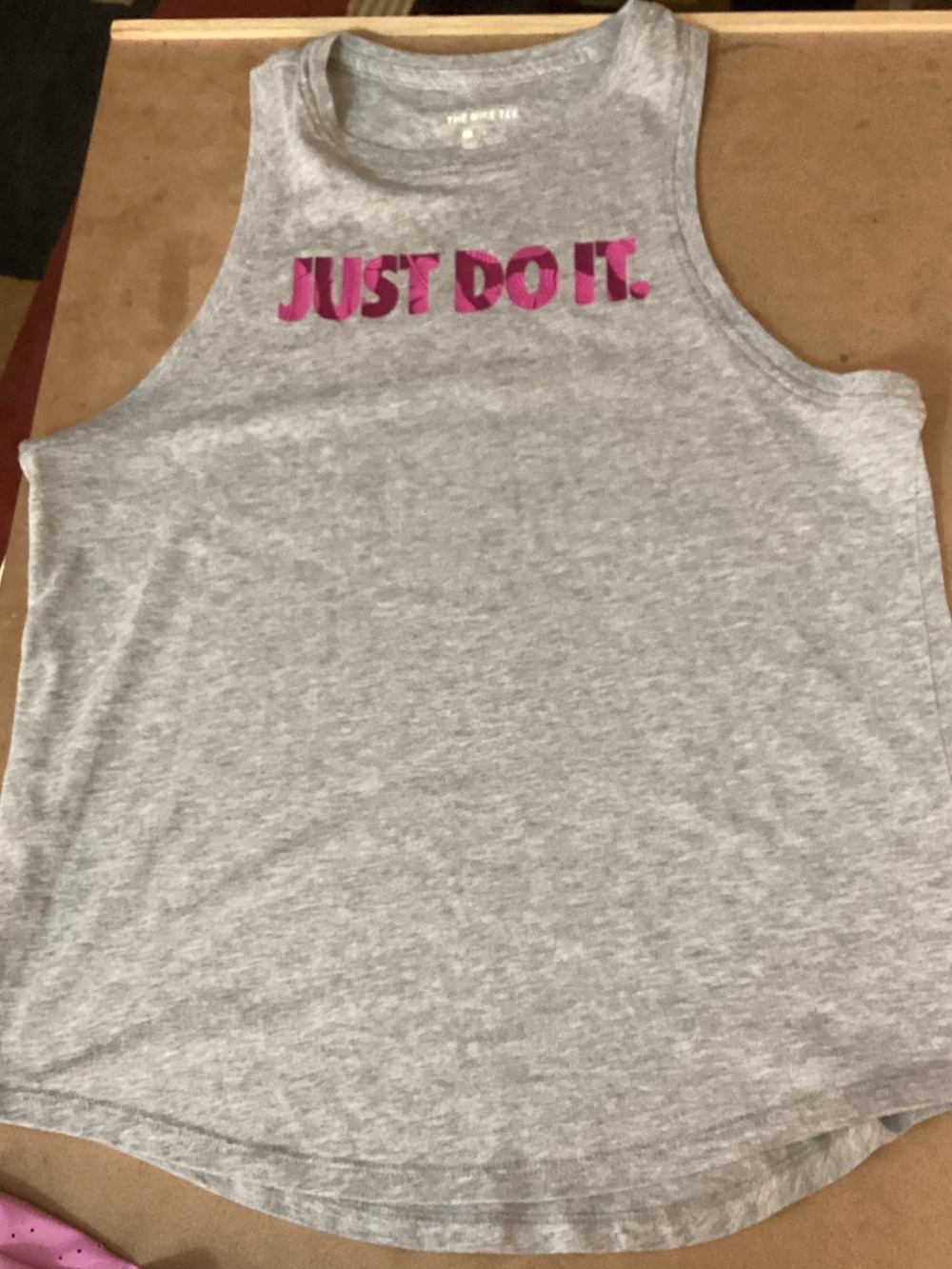 Ladies Small Nike Gray Tank Top with Pink and Purple 'JUST DO IT.' Graphic